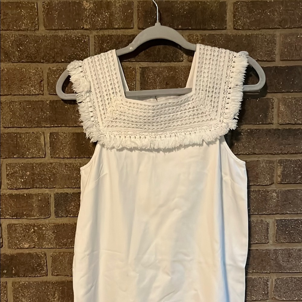 Madewell White Sleeveless Cotyon Blend Dress with eyelets and fringe size 0
